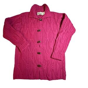 Aran Crafts Ireland Womens Cable Knit Merino Wool Shawl Cardigan Sweater Small